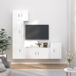 Set di Mobili Porta TV 5 pz Bianco Lucido in Legno Multistrato