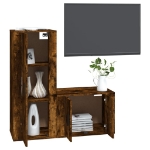 Set Mobili Porta TV 2 pz Rovere Fumo in Legno Multistrato