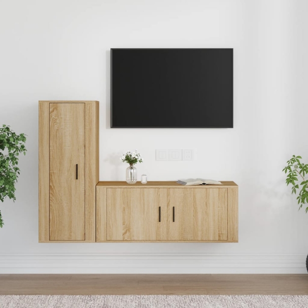 Set di Mobili Porta TV 2 pz Rovere Sonoma in Legno Multistrato