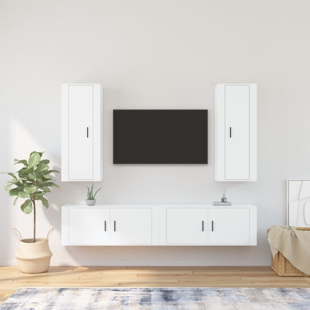 Set di Mobili Porta TV 4 pz Bianco in Legno Multistrato