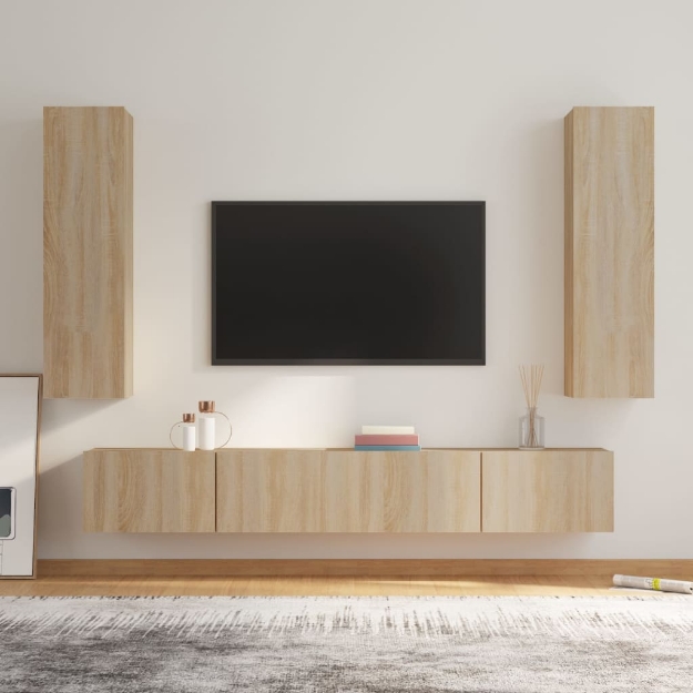 Set di Mobili Porta TV 4 pz Rovere Sonoma in Legno Multistrato