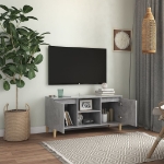 Mobile TV con Gambe in Legno Grigio Cemento 103,5x30x50 cm