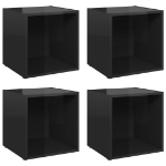 Mobili Porta TV 4pz Nero Lucido 37x35x37 cm Legno Multistrato