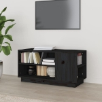 Mobile Porta TV Nera 80x35x40,5 cm in Legno Massello di Pino