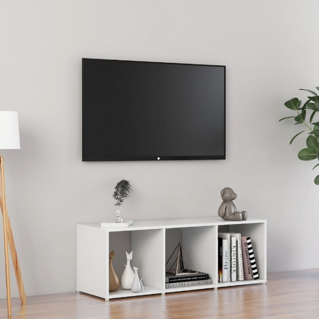 Mobile Porta TV Bianco Lucido 107x35x37 cm in Legno Multistrato