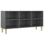 Mobile TV con Gambe Legno Massello Grigio Lucido 103,5x30x50 cm