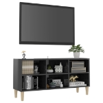 Mobile TV con Gambe Legno Massello Grigio Lucido 103,5x30x50 cm