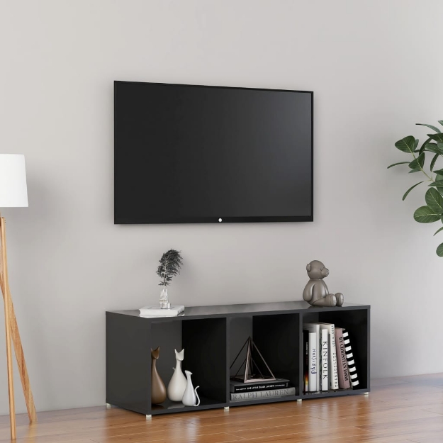 Mobile Porta TV Grigio Lucido 107x35x37 cm in Legno Multistrato