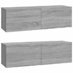 Mobili TV Muro 2pz Grigio Sonoma 100x30x30 cm Legno Multistrato