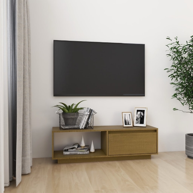 Mobile Porta TV Marrone Ambra 110x30x33,5 cm in Legno di Pino