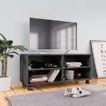 Mobile TV con Ruote Grigio Lucido 90x35x35 cm Legno Multistrato