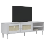 Mobile TV SENJA Aspetto Rattan Bianco 158x40x49 Massello Pino