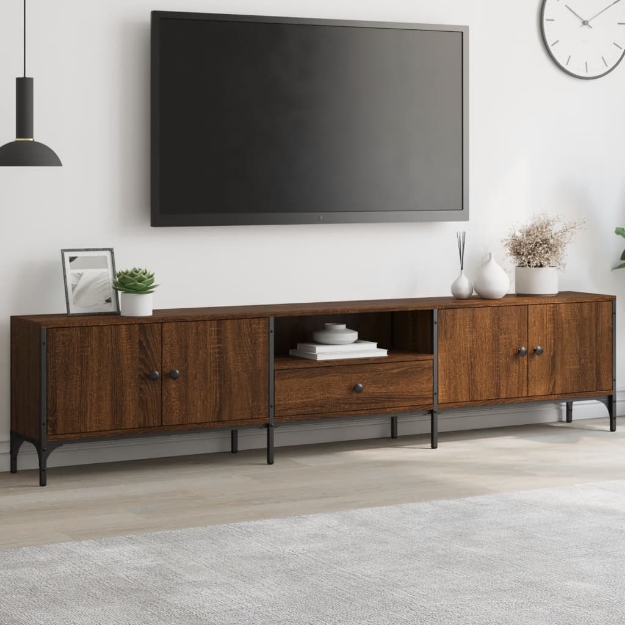 Mobile TV Cassetto Rovere Marrone 200x25x44cm Legno Multistrato