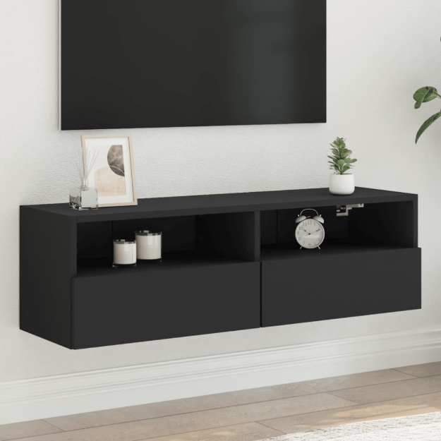 Mobile TV a Parete Nero 100x30x30 cm in Legno Multistrato