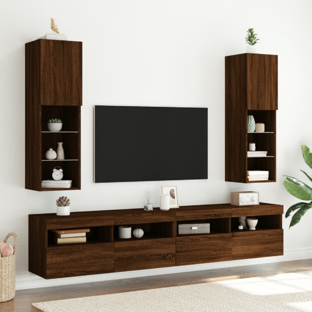 Mobili Porta TV con Luci LED 2 pz Rovere Marrone 30,5x30x102 cm