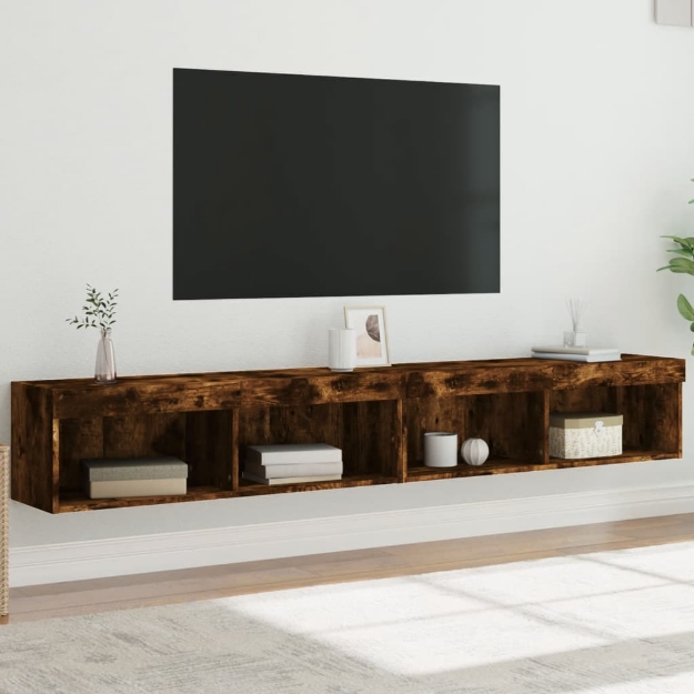 Mobili Porta TV con Luci LED 2 pz Rovere Fumo 100x30x30 cm