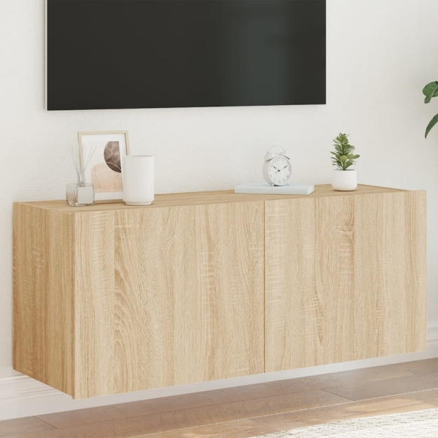 Mobile TV a Parete con Luci LED Rovere Sonoma 100x35x41 cm