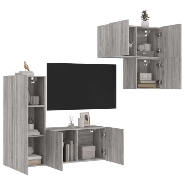 Mobili TV a Muro 4pz Grigio Sonoma in Legno Multistrato