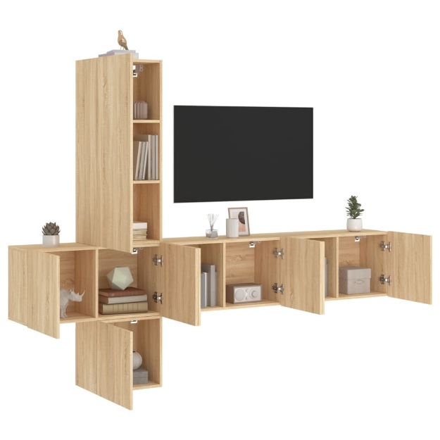 Mobili TV a Muro 5pz Rovere Sonoma in Legno Multistrato