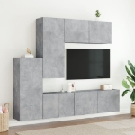 Mobili TV a Muro con LED 5pz Grigio Cemento Legno Multistrato