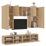 Mobili TV a Muro 5pz Rovere Sonoma in Legno Multistrato