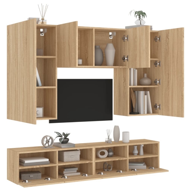 Mobili TV a Muro 5pz Rovere Sonoma in Legno Multistrato