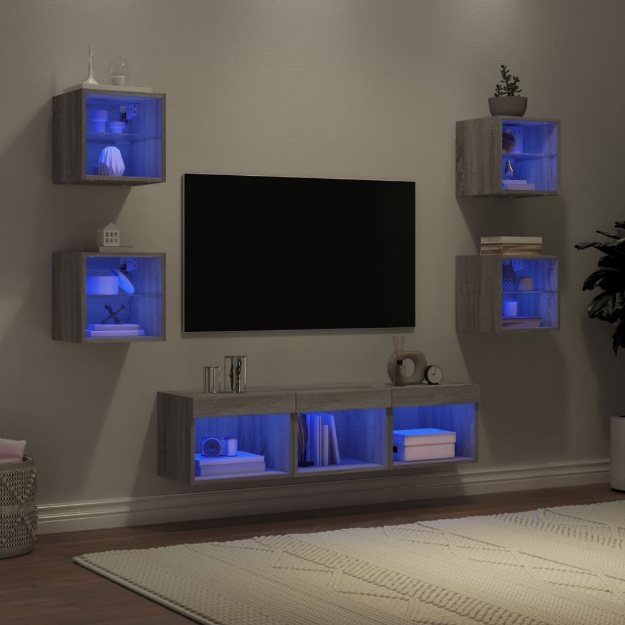 Mobili TV a Muro con LED 7pz Grigio Sonoma Legno Multistrato