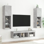 Mobili TV a Muro con LED 5pz Grigio Cemento Legno Multistrato