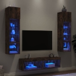 Mobili TV a Muro con LED 6pz Rovere Fumo in Legno Multistrato