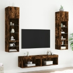 Mobili TV a Muro con LED 6pz Rovere Fumo in Legno Multistrato