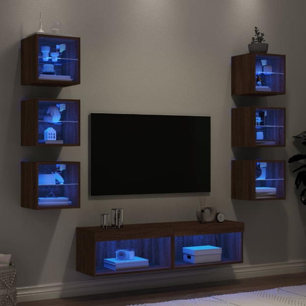 Mobili TV a Muro con LED 8pz Rovere Marrone Legno Multistrato