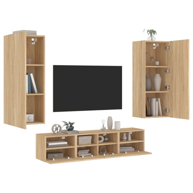 Mobili TV a Muro 5pz Rovere Sonoma in Legno Multistrato