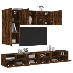 Mobili TV a Muro 5pz Rovere Fumo in Legno Multistrato