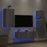 Mobili TV a Muro 4pz con Luci LED Grigio Sonoma