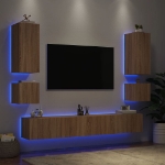 Mobili TV a Muro 6pz con Luci LED Rovere Sonoma