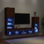 Mobili TV a Muro con LED 4pz Rovere Marrone Legno Multistrato