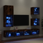 Mobili TV a Muro con LED 5pz Rovere Fumo in Legno Multistrato