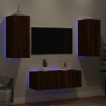 Mobili TV a Muro con LED 4pz Rovere Marrone Legno Multistrato