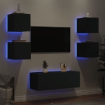 Mobili TV a Muro con LED 6pz Neri in Legno Multistrato