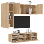 Mobili TV a Muro 4pz Rovere Sonoma in Legno Multistrato