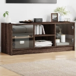 Mobile Porta TV con Ante in Vetro Rovere Marrone 102x37x42 cm