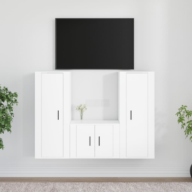 Set Mobili Porta TV 3 pz Bianco in Legno Multistrato