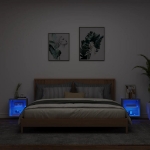 Comodini con Luci LED a Parete 2pz Grigio Sonoma