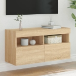 Mobile TV a Parete con Luci LED Rovere Sonoma 80x30x40 cm