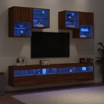 Set Mobili TV a Muro 6 pz con Luci LED Rovere Marrone