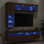 Set Mobili TV a Muro 7 pz con Luci LED Rovere Marrone