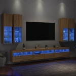 Set Mobili TV a Muro 7 pz con Luci LED Rovere Sonoma