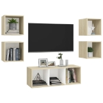 Set Mobili TV 5 pz Bianco e Rovere Sonoma in Legno Multistrato