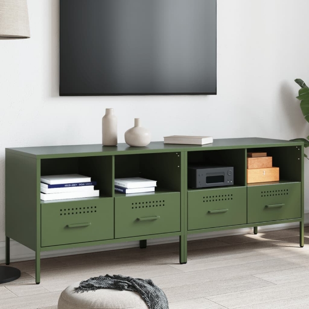 Mobili TV 2pz Verde Oliva 68x39x50,5 cm in Acciaio