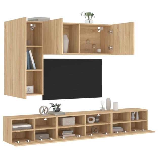 Mobili TV a Muro 5pz Rovere Sonoma in Legno Multistrato